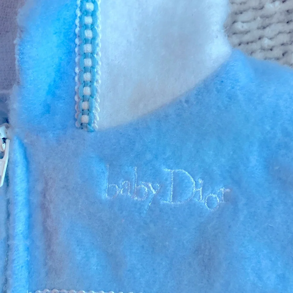 Vintage Baby Dior Infant Hooded Bunting Suit White Blue Fleece‎ OS Rare